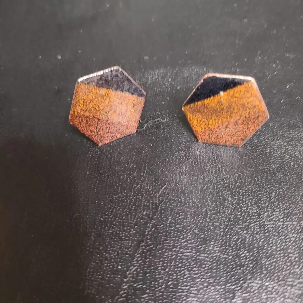 Vintage Mid-Century Hexagon black brown faux wood inlay cufflinks